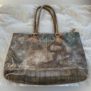 Jane Yoo Wearable Art painted leather tote